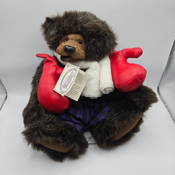 Kimbearly's Originals Plush Boxing Bear Champ Boxer Gloves Purple Stripe 1E/859 - Picture 1 of 5